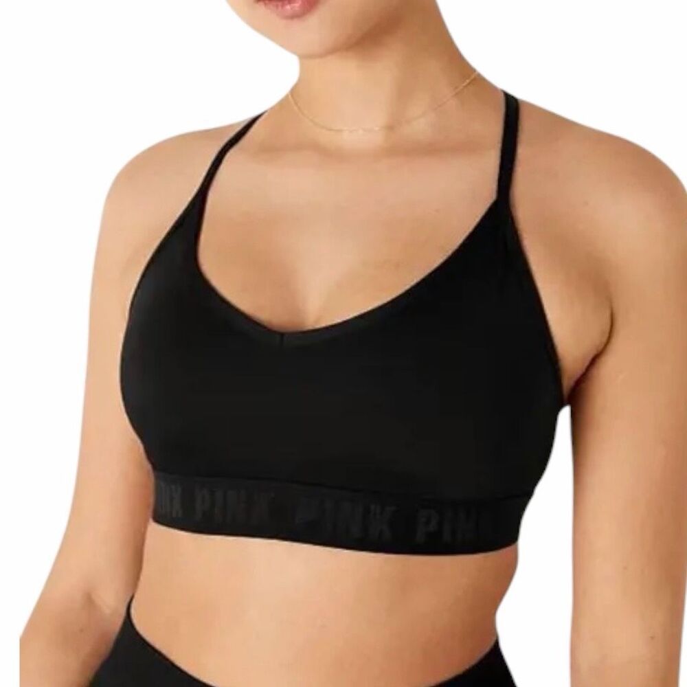 PINK VICTORIA’S SECRET Women’s Black Ultimate Lightly Lined Sports Bra Medium